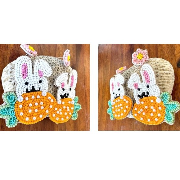 New Easter Bunny Earrings Handmade Beaded Rabbit Carrot Dangle Posts Em… - Picture 9 of 12
